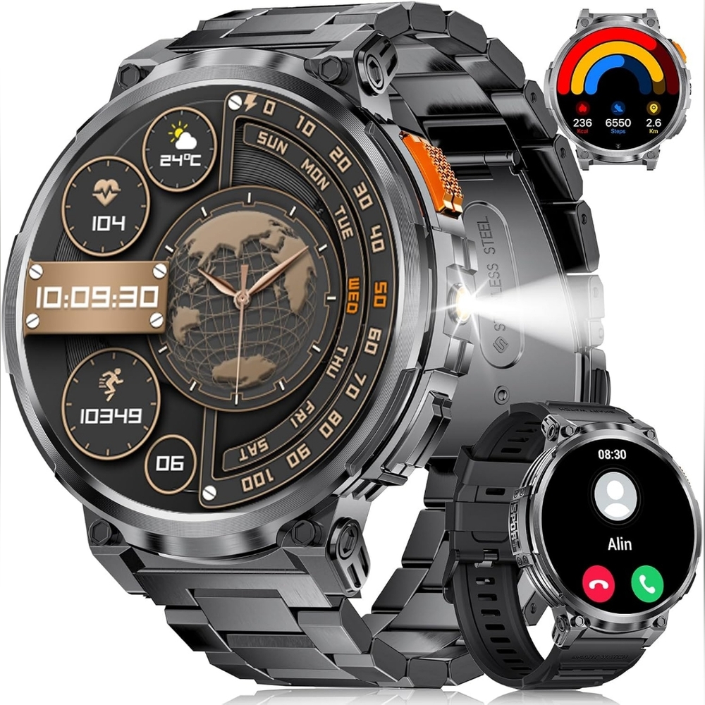 New LIGE Smart Watch, 1.85" HD Display, 730mAh Bat., IP68 Waterproof, Flashlight